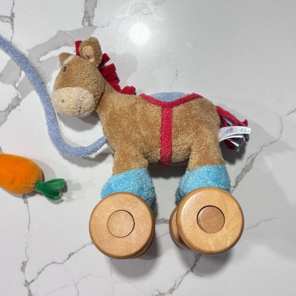 Baby GUND | Vintage Plush Horse Pull Toy Hook and Loop Wheels Carrot Handle - Picture 2 of 15